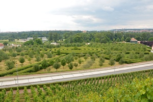 Výhled na zahradu Trojského zámku z vinice svaté Kláry